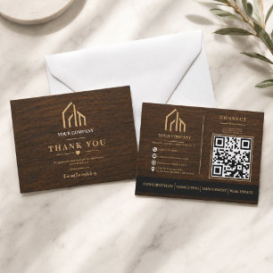 Cartão De Agradecimento Construção de Código QR com Textura de Madeira Mod