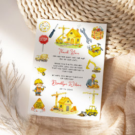 Cartão De Agradecimento Construção em Aquarela 2º Aniversário