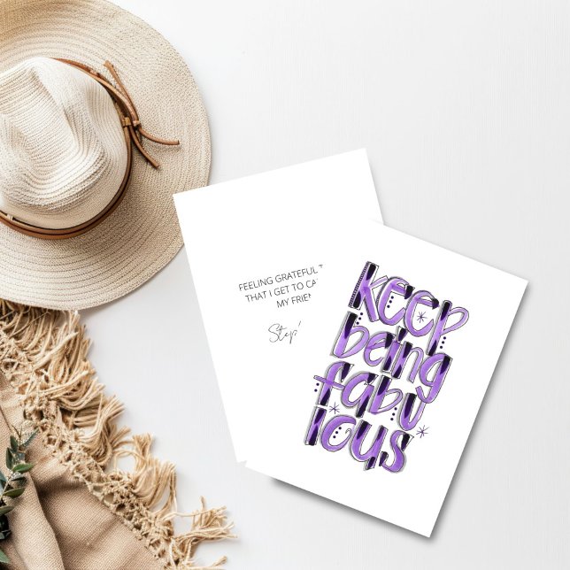 Cartão De Agradecimento Continue Sendo Fabulosa Mão, Roxo (Keep being fabulous friendship card)