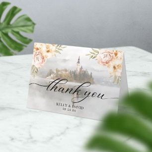 Cartão De Agradecimento Conto de Fadas Lago Nebuloso Floral Vintage Obriga