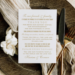 Cartão De Agradecimento Convidado para Casamento Dourado e Branco Elegante