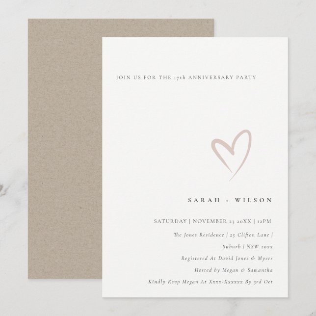 Cartão De Agradecimento Convidar mínima coração embaçada em qualquer anive (Frente/Verso)