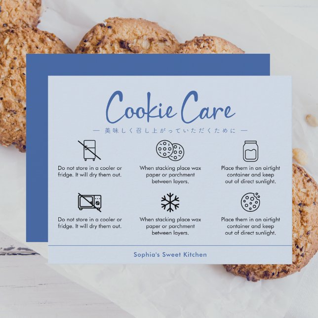 Cartão De Agradecimento Cookie Care Instructions Dusty Blue Minimalist (Criador carregado)