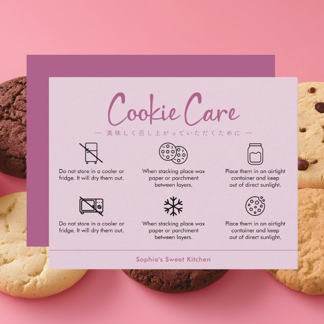 Cartão De Agradecimento Cookie Care Instructions Dusty Pink Minimalist (Criador carregado)