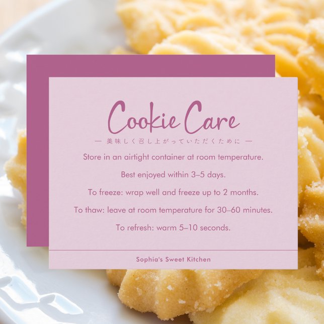 Cartão De Agradecimento Cookie Care Instructions Pink Simple Typography (Criador carregado)