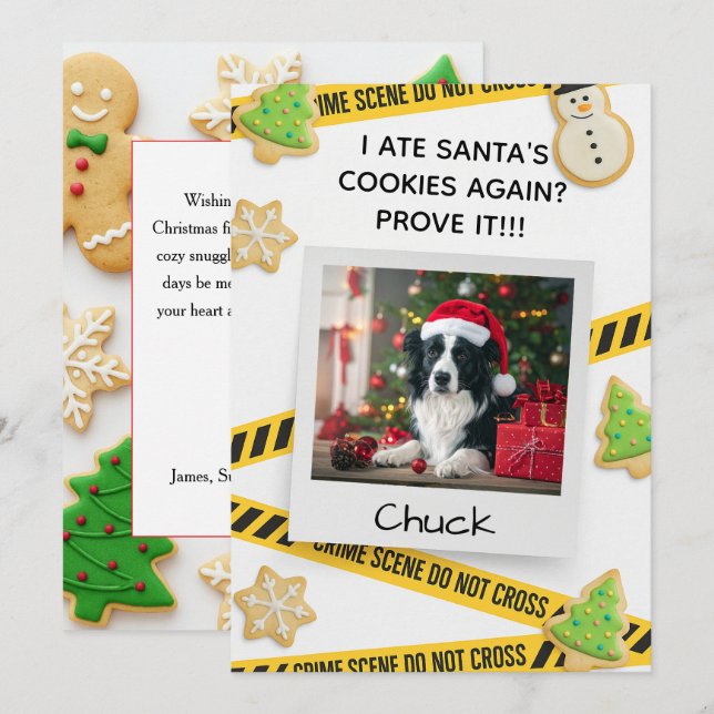 Cartão De Agradecimento Cookie Crime Scene Funny Dog Christmas Card (Frente/Verso)