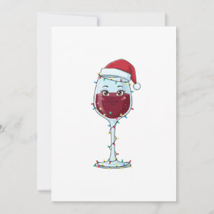 Cartão De Agradecimento Copo de Vinho Chapéu de Papai Noel Luzes de Natal 