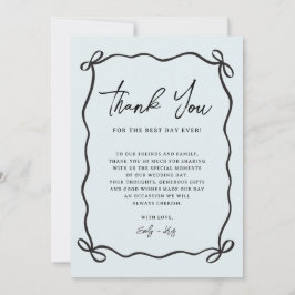 Cartão De Agradecimento Coquette Bow Blue Wedding Photo