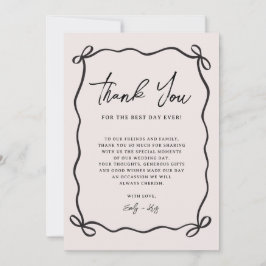 Cartão De Agradecimento Coquette Bow Pink Wedding Photo