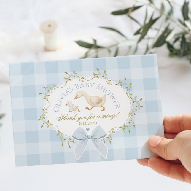 Cartão De Agradecimento Coquette Silly Goose Blue Gingham Baby Shower (Criador carregado)