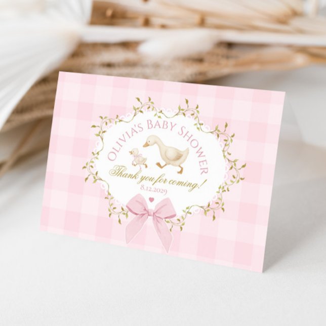 Cartão De Agradecimento Coquette Silly Goose Pink Gingham Baby Shower (Criador carregado)