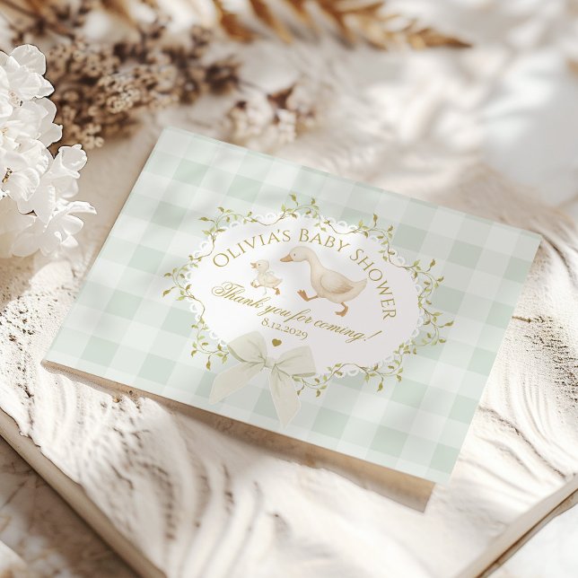 Cartão De Agradecimento Coquette Silly Goose Sage Gingham Chá de Bebê (Criador carregado)