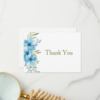 Cartão De Agradecimento Cor Azul da Água Floral