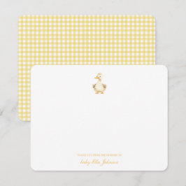 Cartão De Agradecimento Cor da água branca Pato Amarelo Gingham Bebê obrig