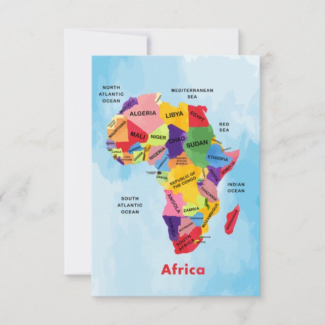 Cartão De Agradecimento Cor da água do mapa africano (Frente)