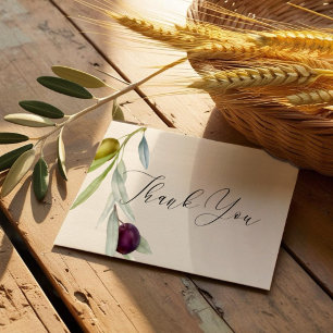 Cartão De Agradecimento Cor de água do ramo de oliveira verde e preto simp