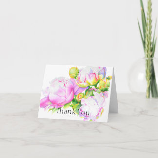 Cartão De Agradecimento Cor de água floral de pénia branca-rosa-Elegante