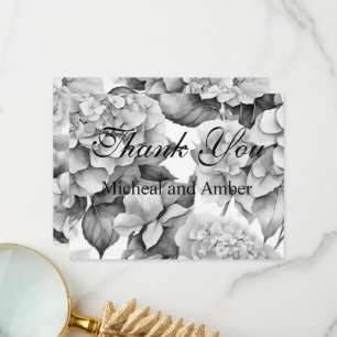 Cartão De Agradecimento Cor de água floral negra da cinza branca Elegante