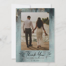 Cartão De Agradecimento Cor de Água Oceânica Moderna com Foto Dourada