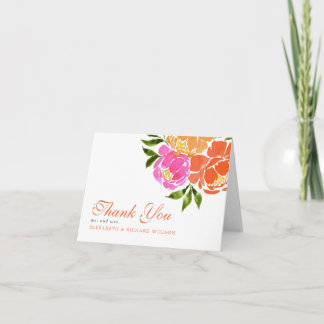 Cartão De Agradecimento Cor De Água Rosa Quente Laranja Floral Agradecemos