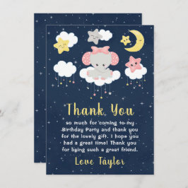 Cartão De Agradecimento Cor-de-rosa elefante e Festa de aniversário Marinh