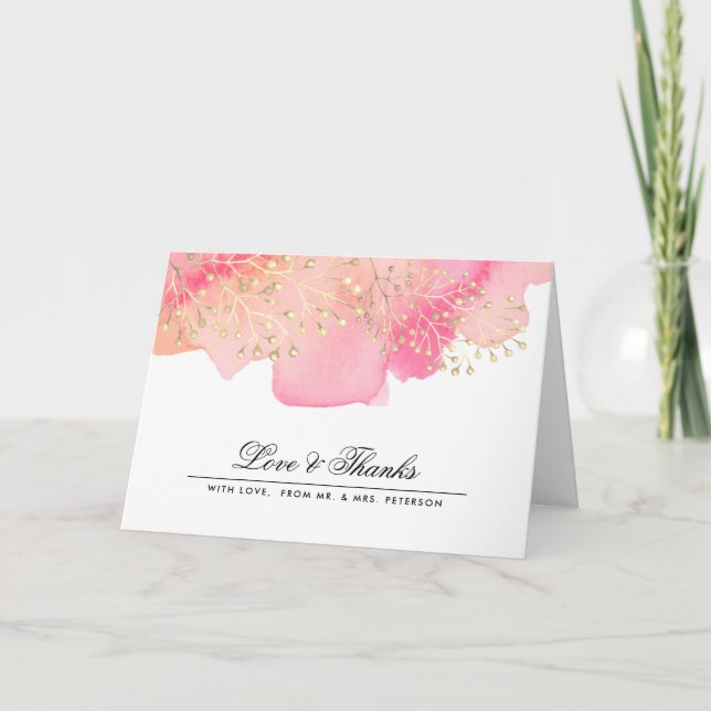 Cartão De Agradecimento Cor de Rosa | Peach Branches Casamento Obrigado Ca (Frente)