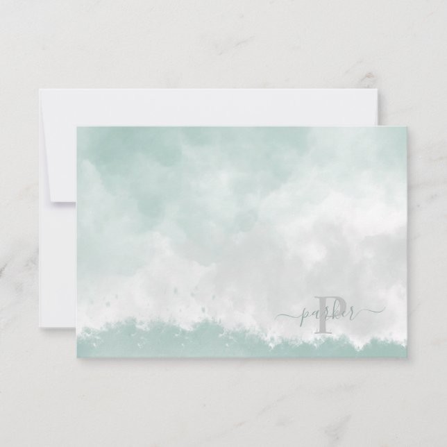 Cartão De Agradecimento Cor Verde Pessoal Nome Inicial Monograma (Frente)