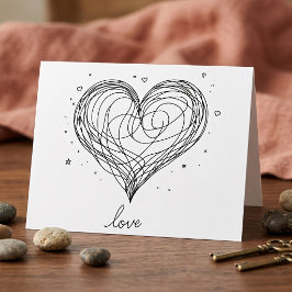 Cartão De Agradecimento Coração com Desenho de Amor em Linha Caprichosa