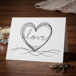 Cartão De Agradecimento Coração com design de arte de linha contínua Amor