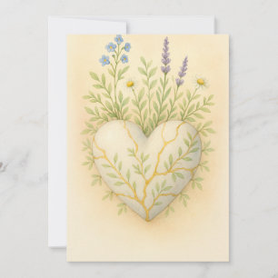 Cartão De Agradecimento Coração de Aquarela de Flor Silvestre Kintsugi