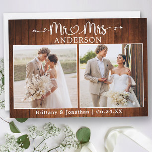 Cartão De Agradecimento Coração de Caligrafia Sr. Sra. 2 Fotos Casamento M