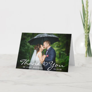 Cartão De Agradecimento Coração de Casamento Obrigado Noiva Noivo Foto Dob