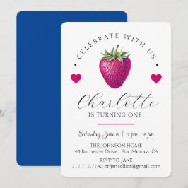 Cartão De Agradecimento Coração de Morango Aniversariante Branco