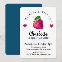 Cartão De Agradecimento Coração de Morango Aniversariante Branco