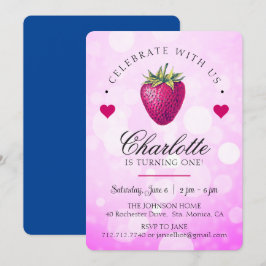 Cartão De Agradecimento Coração de Morango Garota de Aniversário Rosa