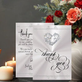 Cartão De Agradecimento Coração de Prata & Caligrafia em Branco