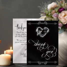 Cartão De Agradecimento Coração de Prata & Caligrafia em Preto/Branco