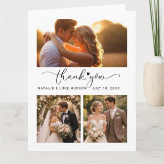 Cartão De Agradecimento Coração de Roteiro 3 Colagem de Fotos de Casamento
