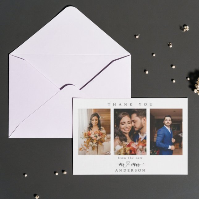 Cartão De Agradecimento Coração de Roteiro Simples Foto de Casamento Senho (Criador carregado)