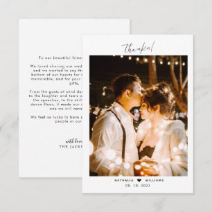 Cartão De Agradecimento Coração de Script Mínimo com Casamento de Foto