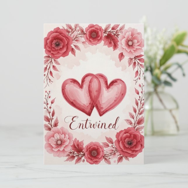 Cartão De Agradecimento Coração E Arte Rosa De Amor Eterno (Em pé/Frente)