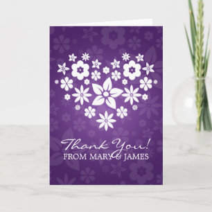 Cartão De Agradecimento Coração Floral Roxo "Obrigado" Casamento