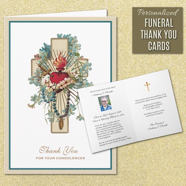 Cartão De Agradecimento Coração Imaculada Mary Simpatia Católica Obrigado (Traditional Catholic Immaculate Heart of Mary Funeral Thank you Card)