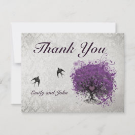 Cartão De Agradecimento Coração Leaf EggPlant Aves Vintage Obrigado