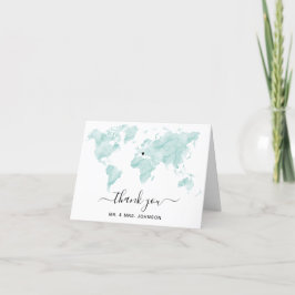 Cartão De Agradecimento Coração Removível do Mapa de Aquarela do Casamento