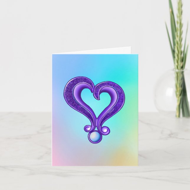 Cartão De Agradecimento Coração Roxo Bonito (Frente)