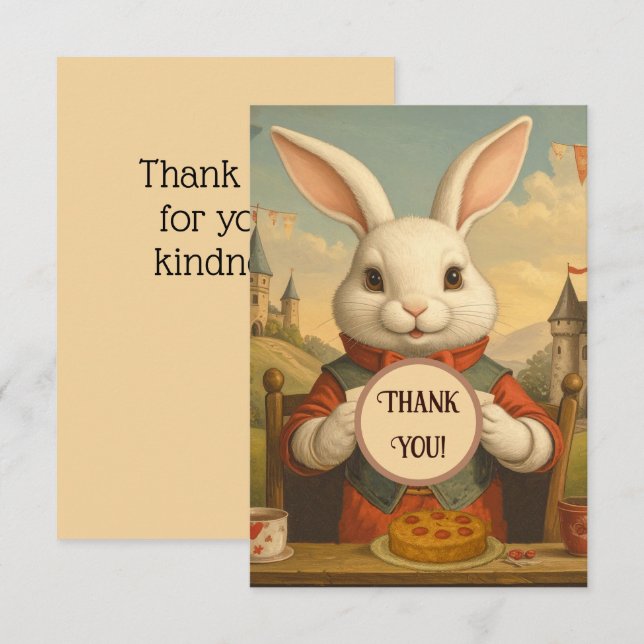 Cartão De Agradecimento Corações Caprichosos do Coelho Branco Terra da Fan (Frente/Verso)