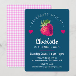 Cartão De Agradecimento Corações de Morango Aniversariante Azul Verde