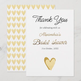 Cartão De Agradecimento Corações Dourados do Chá de panela Personalizado O