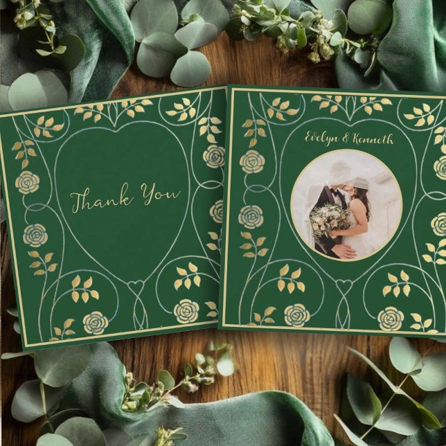 Cartão De Agradecimento Corações e Espadas Florais Douradas Medievais com  (Criador carregado)